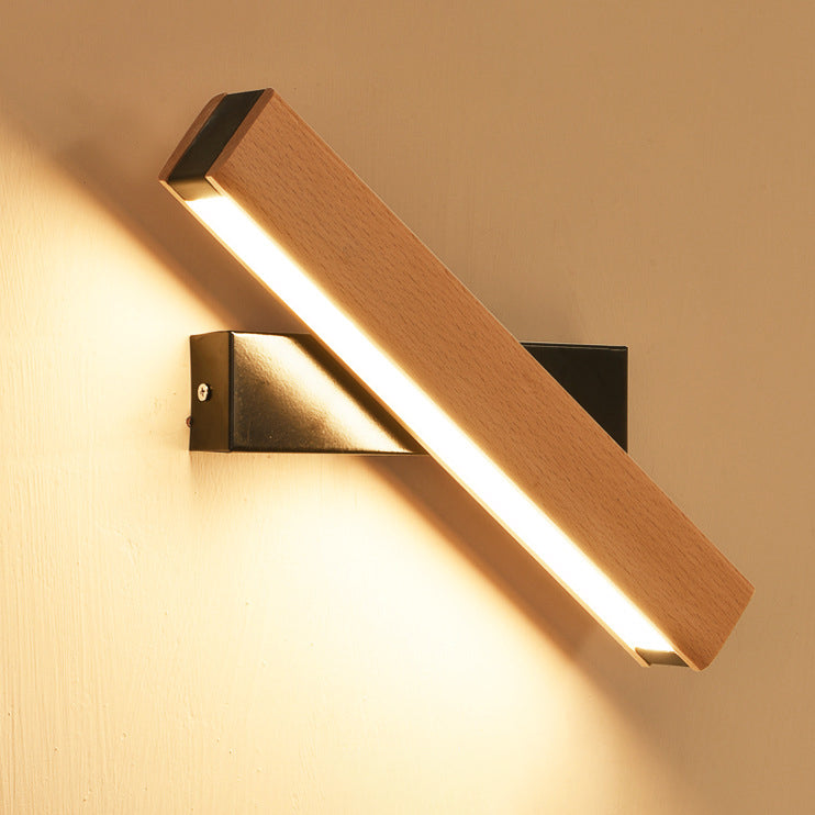 مصباح حائط دوار LED طويل من الألومنيوم بحبيبات خشبية بسيطة وحديثة لغرفة النوم 