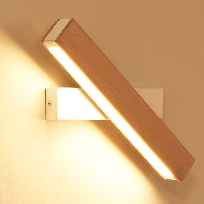 مصباح حائط دوار LED طويل من الألومنيوم بحبيبات خشبية بسيطة وحديثة لغرفة النوم 