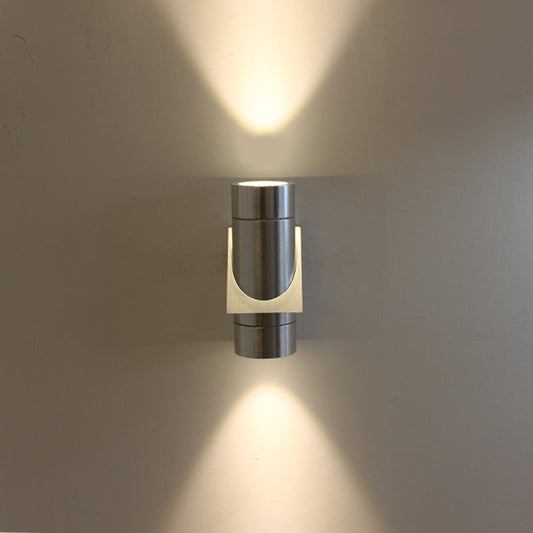 مصباح حائط LED أسطواني من الألومنيوم بتصميم عصري بسيط، مضاء للأعلى والأسفل، مناسب للفناء الخارجي 