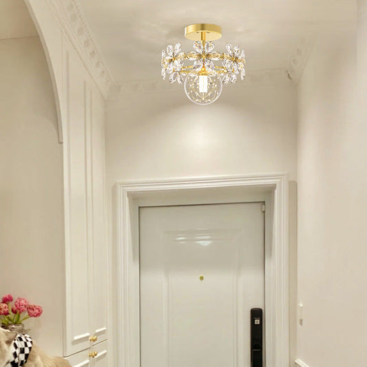 Contemporary Luxury Iron Crystal Petal LED Semi-Flush Mount Ceiling Light For Living Room