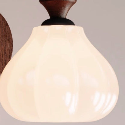 Contemporary Retro Ash Wood Flower Bud Glass Shade LED Pendant Light For Living Room