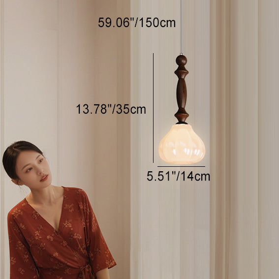 Contemporary Retro Ash Wood Flower Bud Glass Shade LED Pendant Light For Living Room