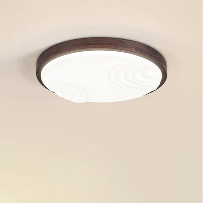 Contemporary Simplicity Walnut Wood Grain Acrylic Square LED Flush Mount Ceiling Light For Bedroom