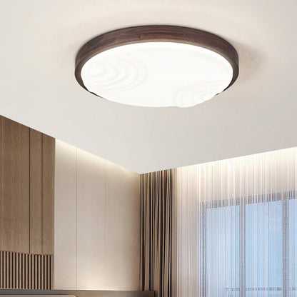 Contemporary Simplicity Walnut Wood Grain Acrylic Square LED Flush Mount Ceiling Light For Bedroom