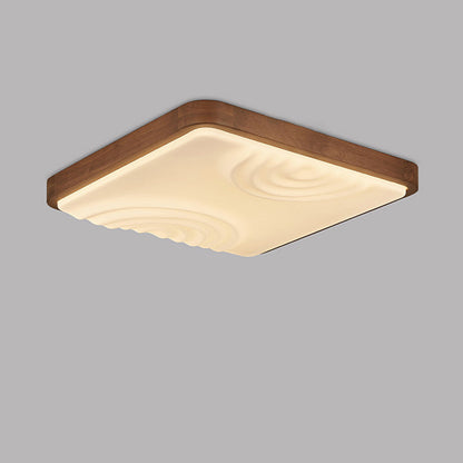 Contemporary Simplicity Walnut Wood Grain Acrylic Square LED Flush Mount Ceiling Light For Bedroom