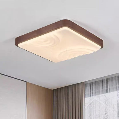 Contemporary Simplicity Walnut Wood Grain Acrylic Square LED Flush Mount Ceiling Light For Bedroom