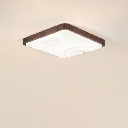 Contemporary Simplicity Walnut Wood Grain Acrylic Square LED Flush Mount Ceiling Light For Bedroom