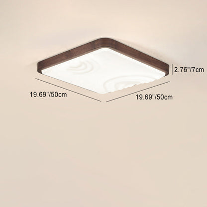 Contemporary Simplicity Walnut Wood Grain Acrylic Square LED Flush Mount Ceiling Light For Bedroom