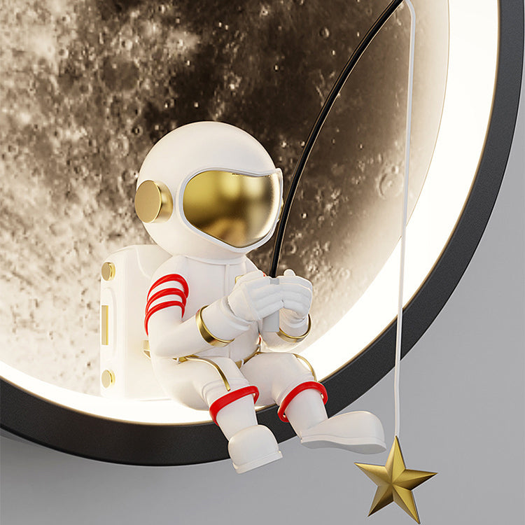 Contemporary Creative Hardware Acrylic Moon Astronaut LED Wall Sconce Lamp For Living Room