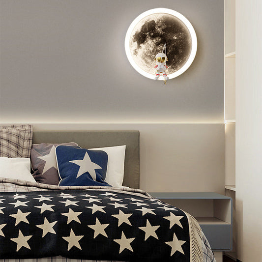 Contemporary Creative Hardware Acrylic Moon Astronaut LED Wall Sconce Lamp For Living Room
