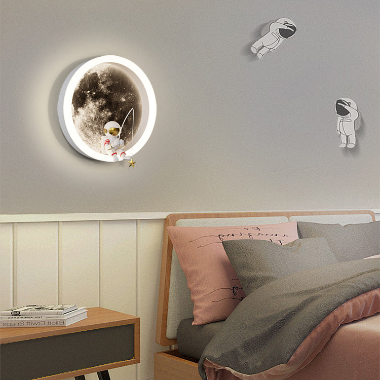 Contemporary Creative Hardware Acrylic Moon Astronaut LED Wall Sconce Lamp For Living Room