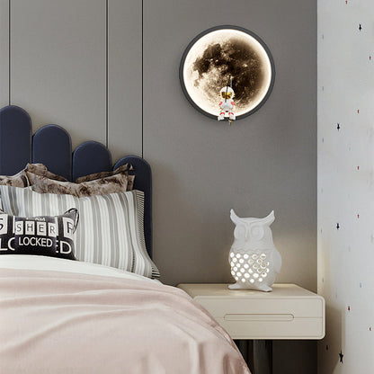 Contemporary Creative Hardware Acrylic Moon Astronaut LED Wall Sconce Lamp For Living Room