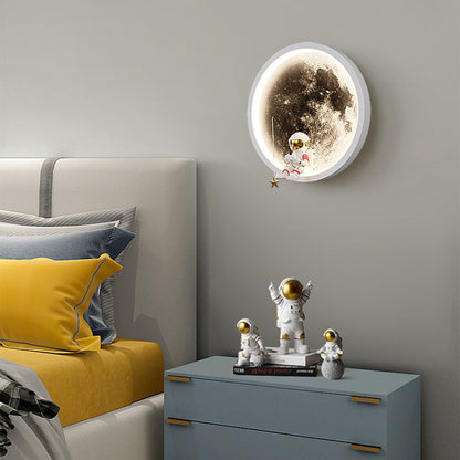 Contemporary Creative Hardware Acrylic Moon Astronaut LED Wall Sconce Lamp For Living Room