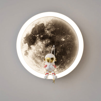Contemporary Creative Hardware Acrylic Moon Astronaut LED Wall Sconce Lamp For Living Room