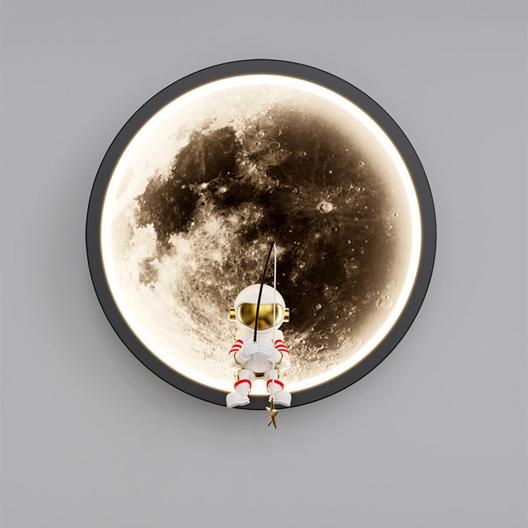 Contemporary Creative Hardware Acrylic Moon Astronaut LED Wall Sconce Lamp For Living Room