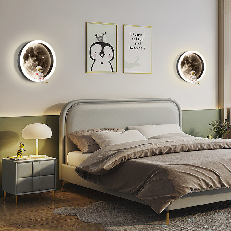 Contemporary Creative Hardware Acrylic Moon Astronaut LED Wall Sconce Lamp For Living Room