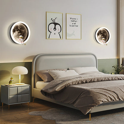 Contemporary Creative Hardware Acrylic Moon Astronaut LED Wall Sconce Lamp For Living Room