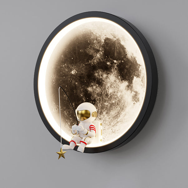 Contemporary Creative Hardware Acrylic Moon Astronaut LED Wall Sconce Lamp For Living Room