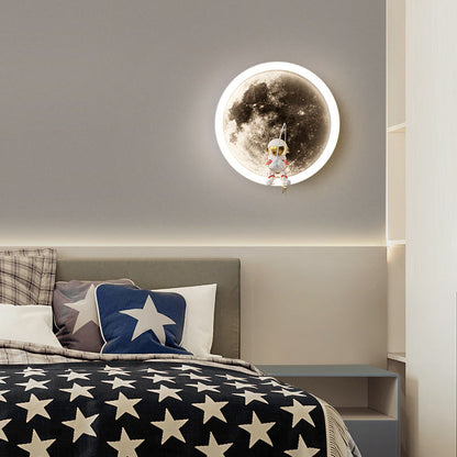 Contemporary Creative Hardware Acrylic Moon Astronaut LED Wall Sconce Lamp For Living Room
