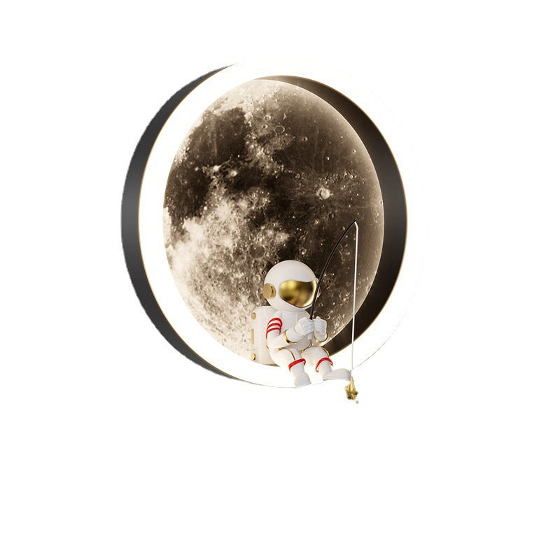 Contemporary Creative Hardware Acrylic Moon Astronaut LED Wall Sconce Lamp For Living Room