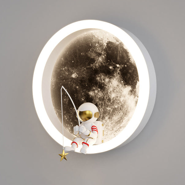 Contemporary Creative Hardware Acrylic Moon Astronaut LED Wall Sconce Lamp For Living Room
