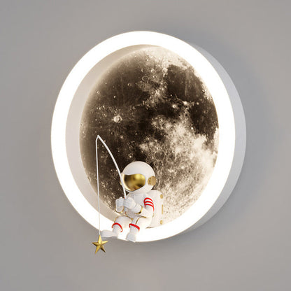Contemporary Creative Hardware Acrylic Moon Astronaut LED Wall Sconce Lamp For Living Room