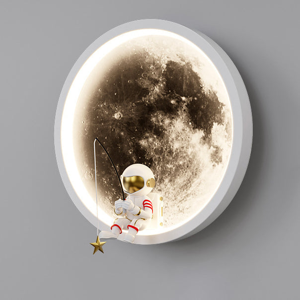 Contemporary Creative Hardware Acrylic Moon Astronaut LED Wall Sconce Lamp For Living Room