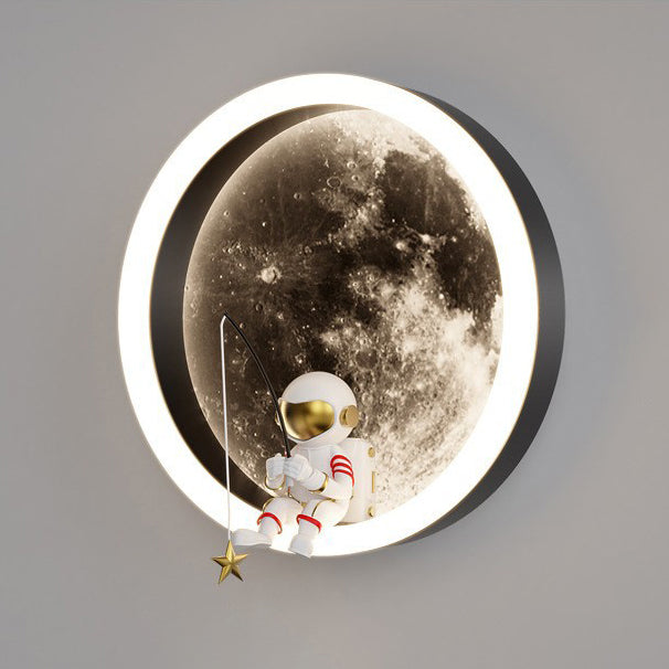 Contemporary Creative Hardware Acrylic Moon Astronaut LED Wall Sconce Lamp For Living Room