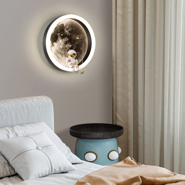 Contemporary Creative Hardware Acrylic Moon Astronaut LED Wall Sconce Lamp For Living Room