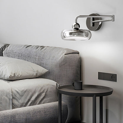 Contemporary Nordic Acrylic Glass Round Shade Displaceable Rocker Arm LED Wall Sconce Lamp For Bedroom