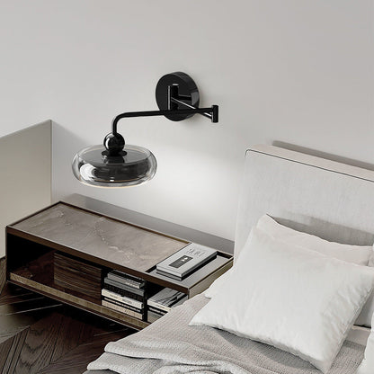 Contemporary Nordic Acrylic Glass Round Shade Displaceable Rocker Arm LED Wall Sconce Lamp For Bedroom