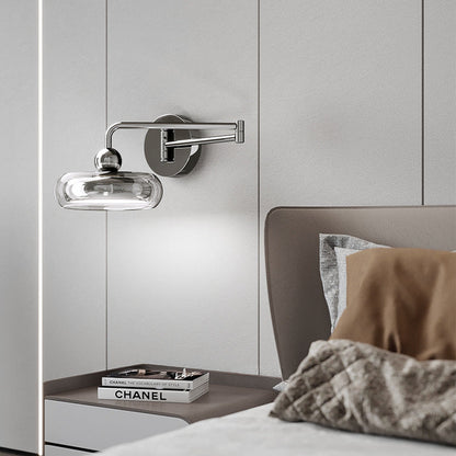 Contemporary Nordic Acrylic Glass Round Shade Displaceable Rocker Arm LED Wall Sconce Lamp For Bedroom
