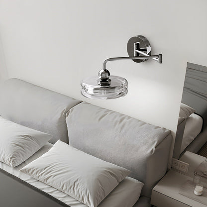 Contemporary Nordic Acrylic Glass Round Shade Displaceable Rocker Arm LED Wall Sconce Lamp For Bedroom