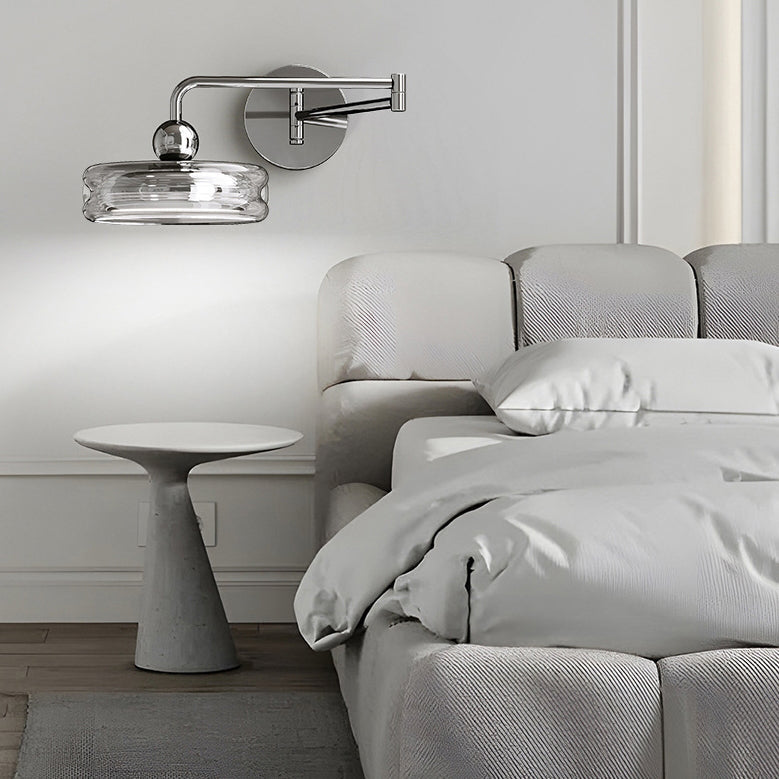Contemporary Nordic Acrylic Glass Round Shade Displaceable Rocker Arm LED Wall Sconce Lamp For Bedroom