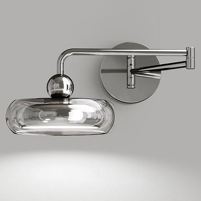Contemporary Nordic Acrylic Glass Round Shade Displaceable Rocker Arm LED Wall Sconce Lamp For Bedroom