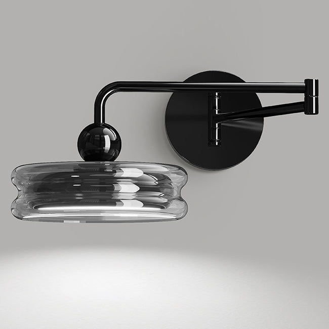 Contemporary Nordic Acrylic Glass Round Shade Displaceable Rocker Arm LED Wall Sconce Lamp For Bedroom