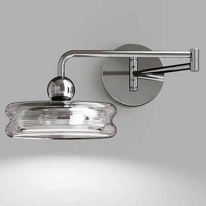 Contemporary Nordic Acrylic Glass Round Shade Displaceable Rocker Arm LED Wall Sconce Lamp For Bedroom