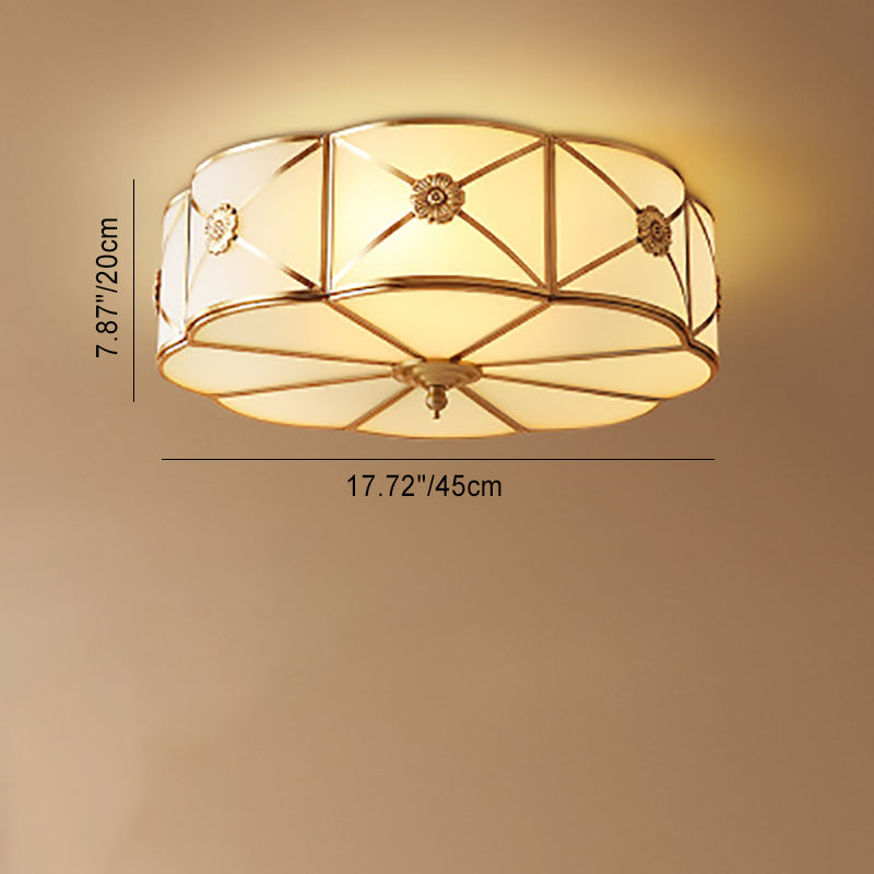 Contemporary Luxury Copper Glass Cylinder 4-Light Flush Mount Ceiling Light For Bedroom