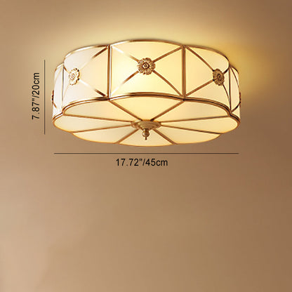 Contemporary Luxury Copper Glass Cylinder 4-Light Flush Mount Ceiling Light For Bedroom