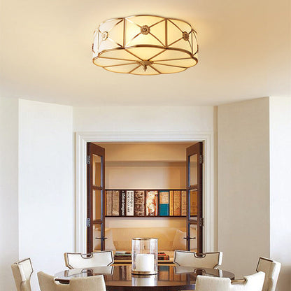 Contemporary Luxury Copper Glass Cylinder 4-Light Flush Mount Ceiling Light For Bedroom