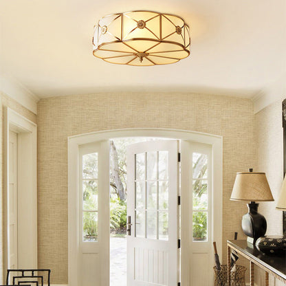 Contemporary Luxury Copper Glass Cylinder 4-Light Flush Mount Ceiling Light For Bedroom