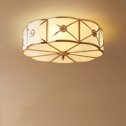 Contemporary Luxury Copper Glass Cylinder 4-Light Flush Mount Ceiling Light For Bedroom