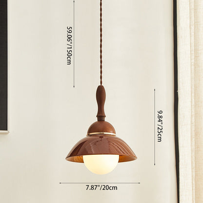 Contemporary Retro Semicircle Solid Wood Ceramic 1-Light Pendant Light For Living Room
