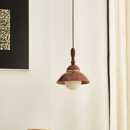 Contemporary Retro Semicircle Solid Wood Ceramic 1-Light Pendant Light For Living Room