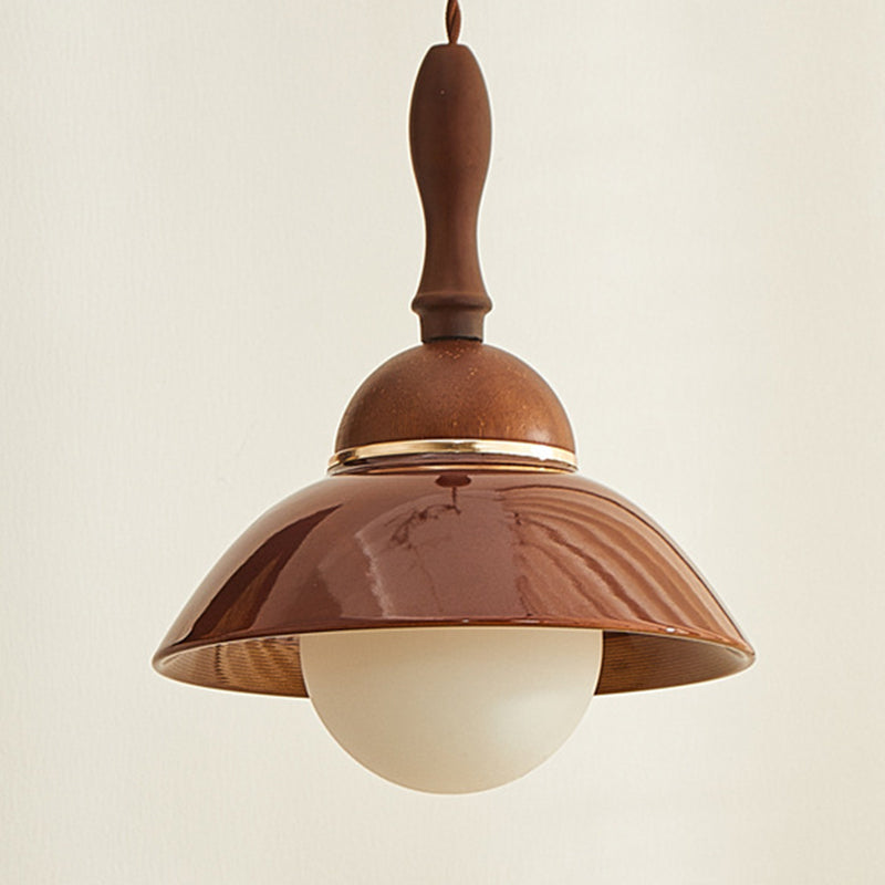 Contemporary Retro Semicircle Solid Wood Ceramic 1-Light Pendant Light For Living Room