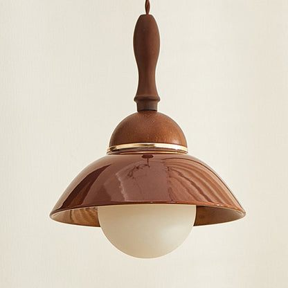 Contemporary Retro Semicircle Solid Wood Ceramic 1-Light Pendant Light For Living Room