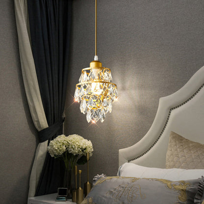 Contemporary Luxury Hardware Crystal Round 1-Light Pendant Light For Living Room