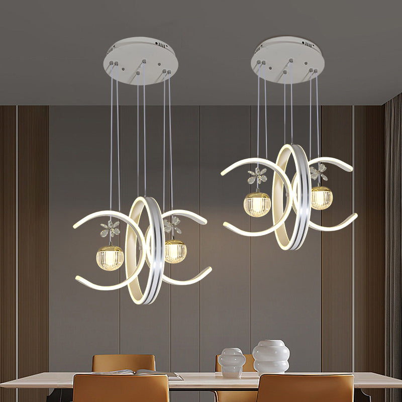 Modern Simplicity Iron Circle Silicone Ring Acrylic Ball LED Chandelier For Living Room
