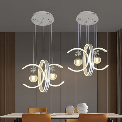 Modern Simplicity Iron Circle Silicone Ring Acrylic Ball LED Chandelier For Living Room