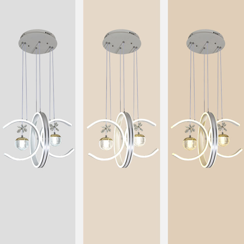 Modern Simplicity Iron Circle Silicone Ring Acrylic Ball LED Chandelier For Living Room
